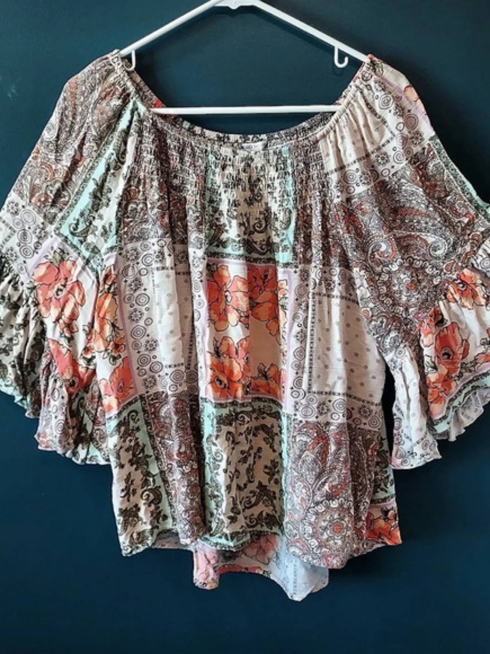 Cato Paisley Floral Tunic White & Orange Size 14/16W Like New - Picture 2 of 7